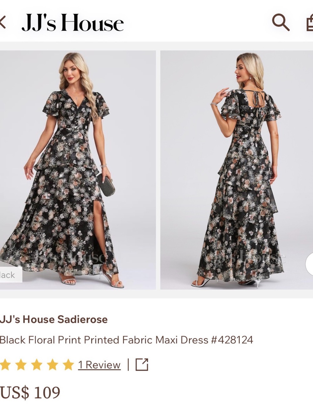 JJs House Black Maxi Dress with Pink and Cream Floral Lace - Picture 3 of 4